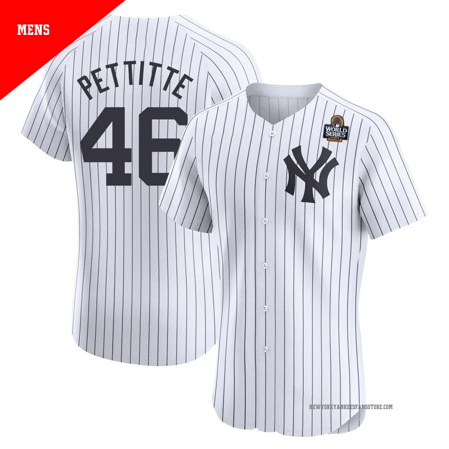Men's New York Yankees Andy Pettitte ＃46 White Elite Home 2024 World Series Jersey