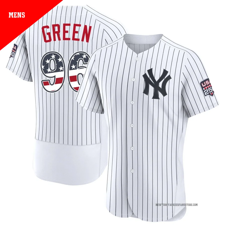 Men's New York Yankees Austin Green ＃96 White Authentic USA 250 Fourth Of July Home Stadium Jersey