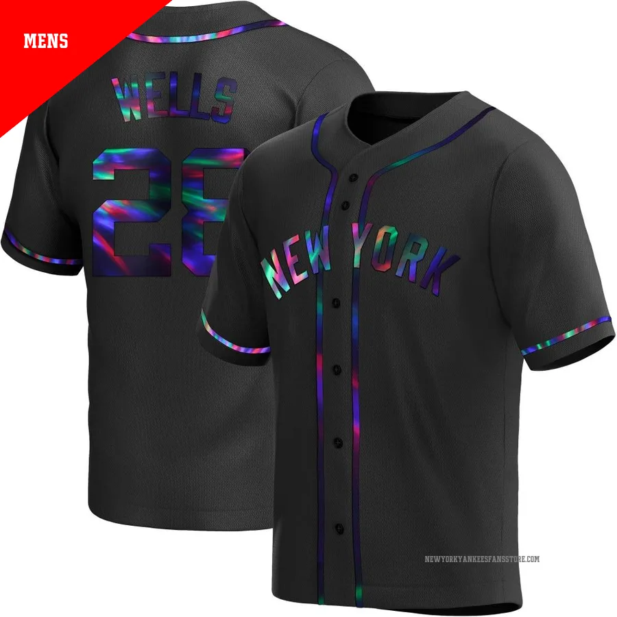 Men's New York Yankees Austin Wells ＃28 Black Replica Holographic Alternate Jersey