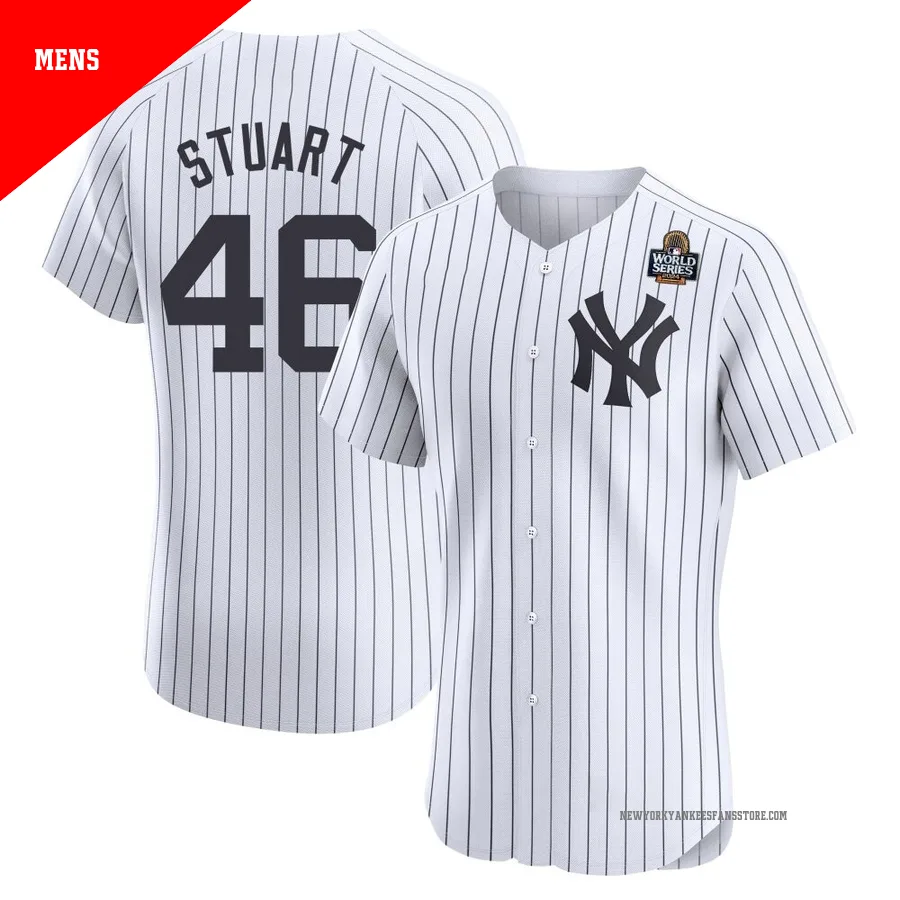 Men's New York Yankees Baron Stuart ＃46 White Elite Home 2024 World Series Jersey