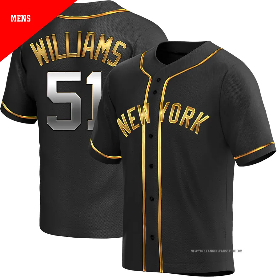 Men's New York Yankees Bernie Williams ＃51 Gold Replica Black en Alternate Jersey