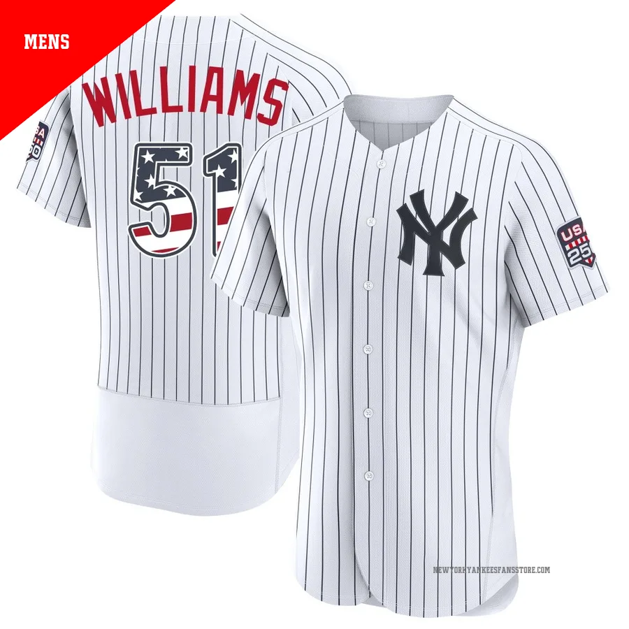 Men's New York Yankees Bernie Williams ＃51 White Authentic USA 250 Fourth Of July Home Stadium Jersey