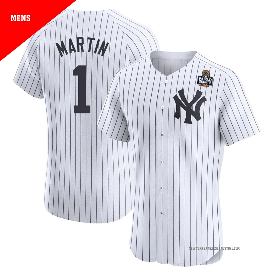 Men's New York Yankees Billy Martin ＃1 White Elite Home 2024 World Series Jersey
