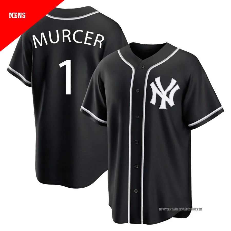 Men's New York Yankees Bobby Murcer ＃1 Black Replica Fashion Out Jersey