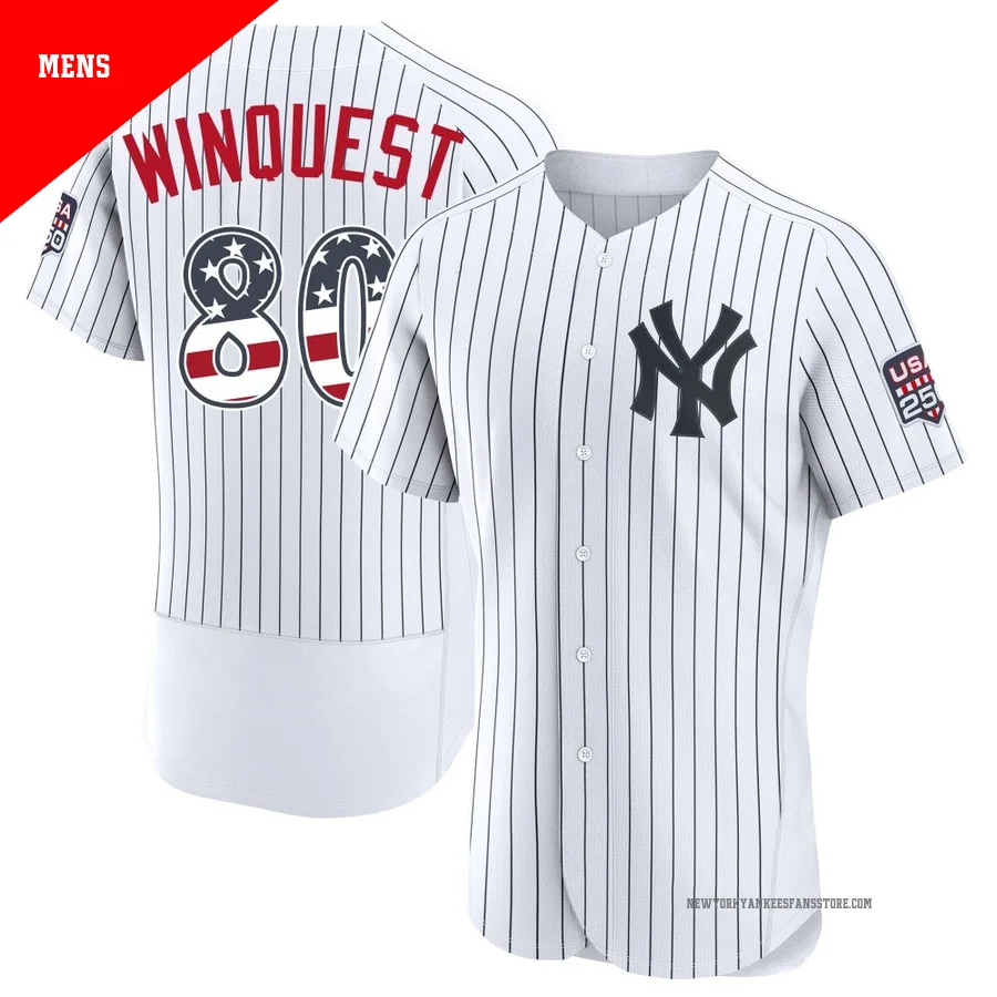 Men's New York Yankees Cade Winquest ＃80 White Authentic USA 250 Fourth Of July Home Stadium Jersey