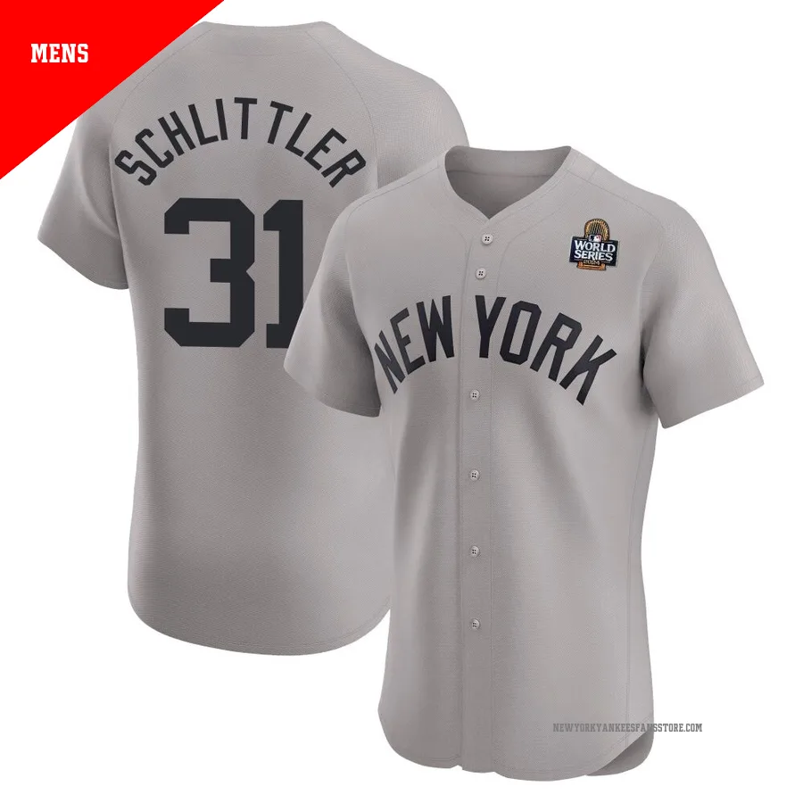 Men's New York Yankees Cam Schlittler ＃31 Gray Elite Road 2024 World Series Jersey