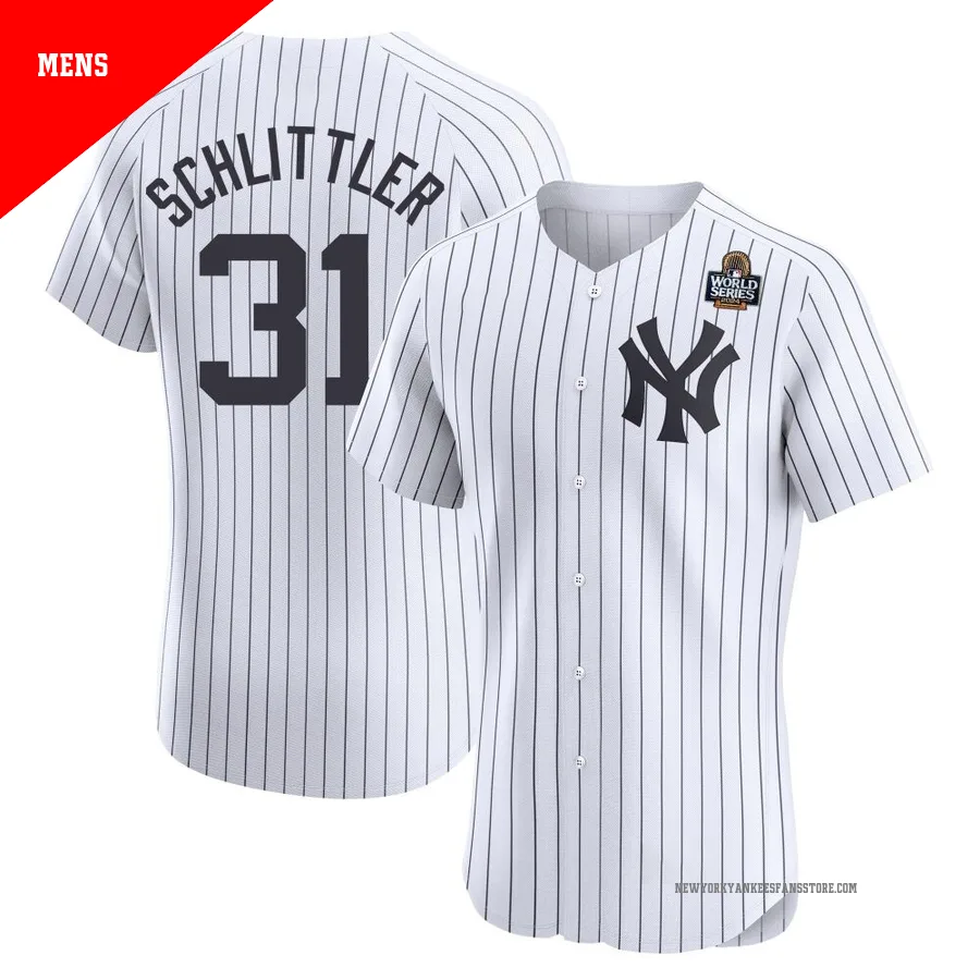 Men's New York Yankees Cam Schlittler ＃31 White Elite Home 2024 World Series Jersey