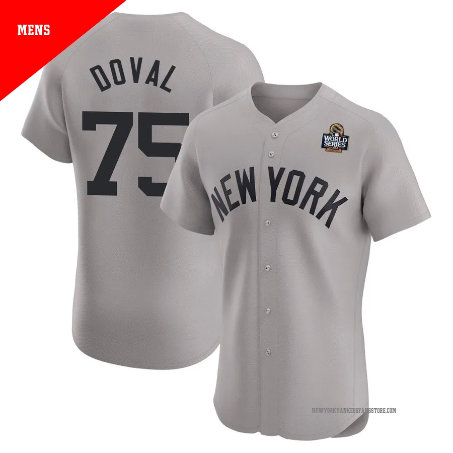 Men's New York Yankees Camilo Doval ＃75 Gray Elite Road 2024 World Series Jersey