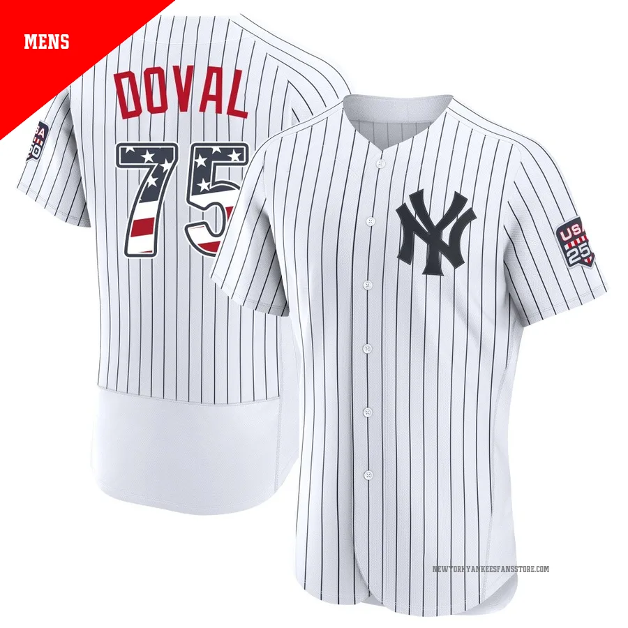 Men's New York Yankees Camilo Doval ＃75 White Authentic USA 250 Fourth Of July Home Stadium Jersey