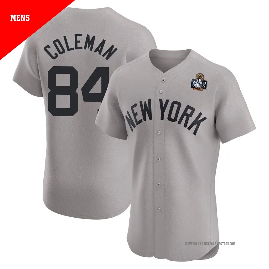 Men's New York Yankees Carson Coleman ＃84 Gray Elite Road 2024 World Series Jersey