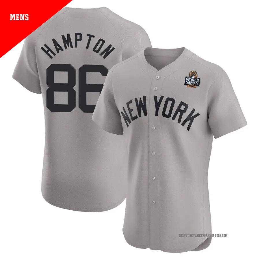 Men's New York Yankees Chase Hampton ＃86 Gray Elite Road 2024 World Series Jersey