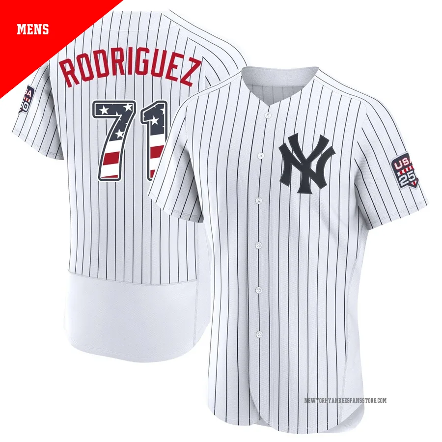 Men's New York Yankees Elmer Rodriguez ＃71 White Authentic USA 250 Fourth Of July Home Stadium Jersey