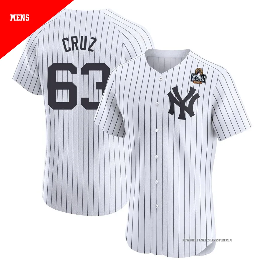 Men's New York Yankees Fernando Cruz ＃63 White Elite Home 2024 World Series Jersey