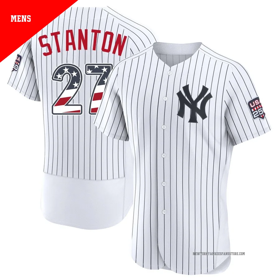 Men's New York Yankees Giancarlo Stanton ＃27 White Authentic USA 250 Fourth Of July Home Stadium Jersey