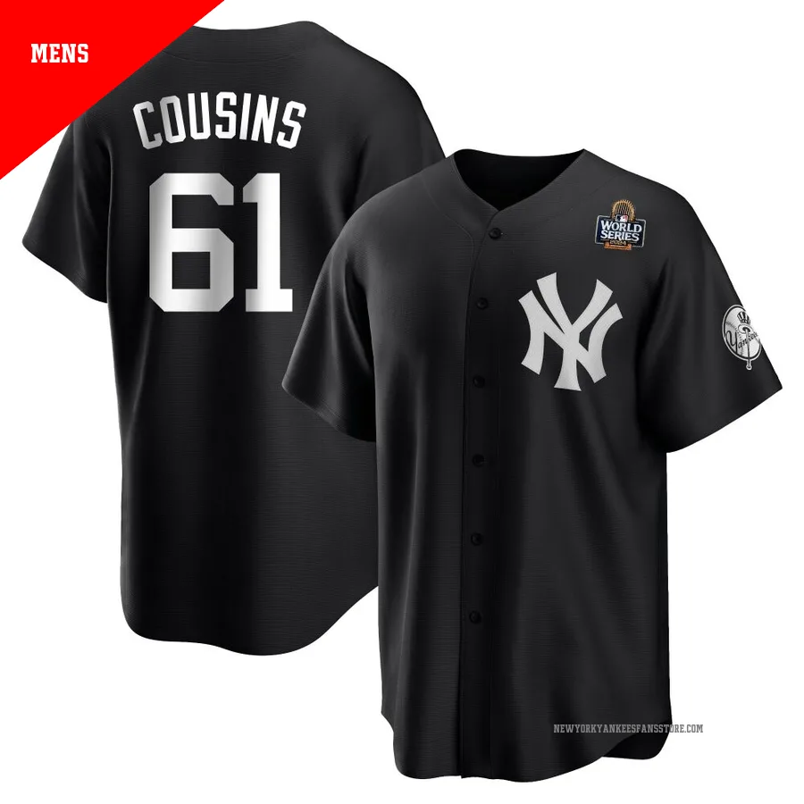 Men's New York Yankees Jake Cousins ＃61 Black/White Replica 2024 World Series Jersey