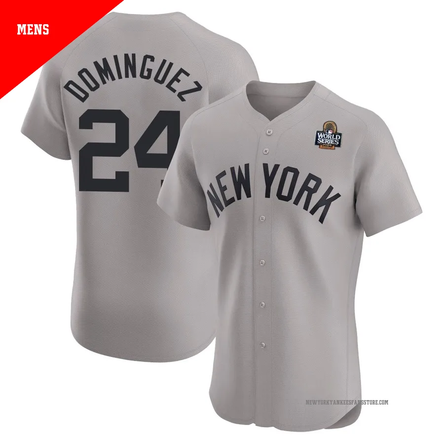 Men's New York Yankees Jasson Dominguez ＃24 Gray Elite Road 2024 World Series Jersey