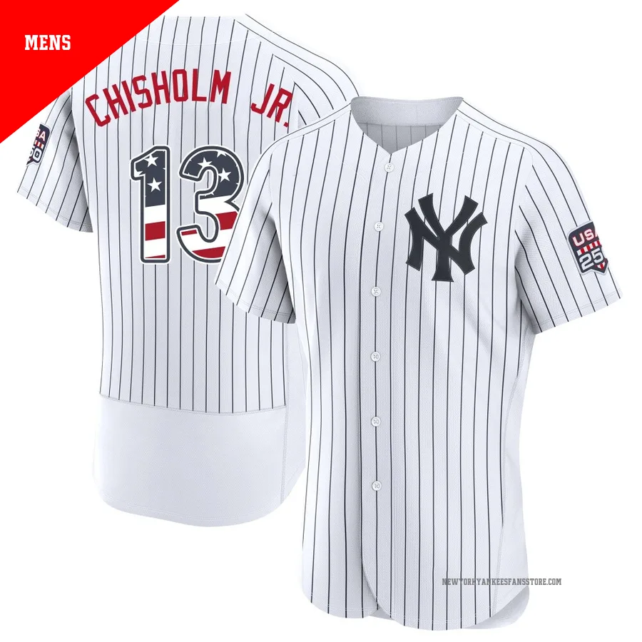 Men's New York Yankees Jazz Chisholm Jr. ＃13 White Authentic USA 250 Fourth Of July Home Stadium Jersey