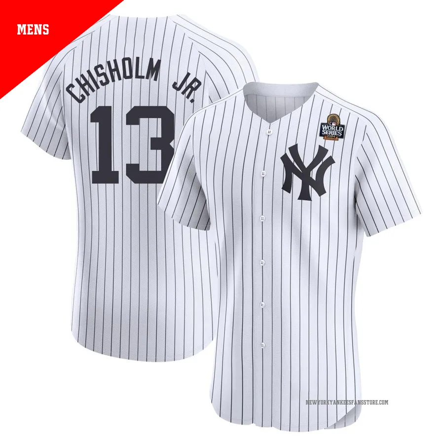 Men's New York Yankees Jazz Chisholm Jr. ＃13 White Elite Home 2024 World Series Jersey