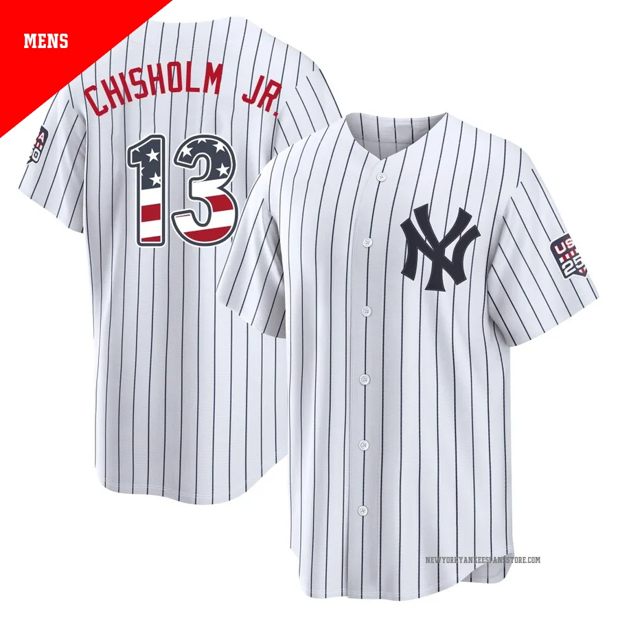 Men's New York Yankees Jazz Chisholm Jr. ＃13 White Limited USA 250 Fourth Of July Home Stadium Jersey