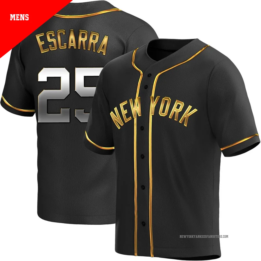 Men's New York Yankees J.C. Escarra ＃25 Gold Replica Black en Alternate Jersey