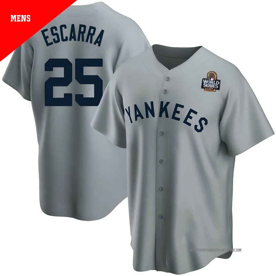 Men's New York Yankees J.C. Escarra ＃25 Gray Replica Road Cooperstown Collection 2024 World Series Jersey
