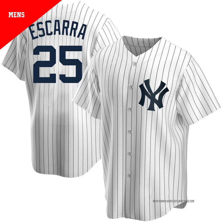 Men's New York Yankees J.C. Escarra ＃25 White Replica Home Jersey