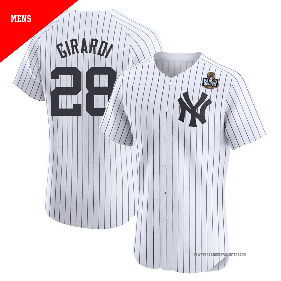 Men's New York Yankees Joe Girardi ＃28 White Elite Home 2024 World Series Jersey