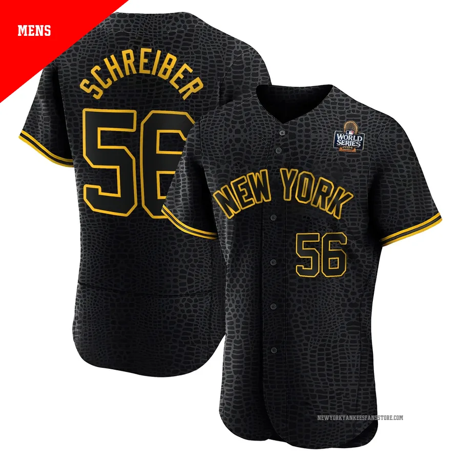 Men's New York Yankees John Schreiber ＃56 Black Authentic Snake Skin City 2024 World Series Jersey