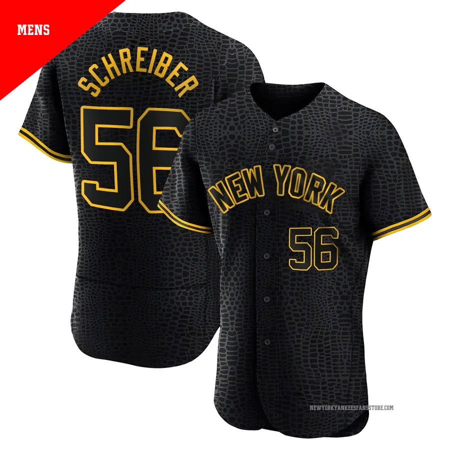 Men's New York Yankees John Schreiber ＃56 Black Authentic Snake Skin City Jersey