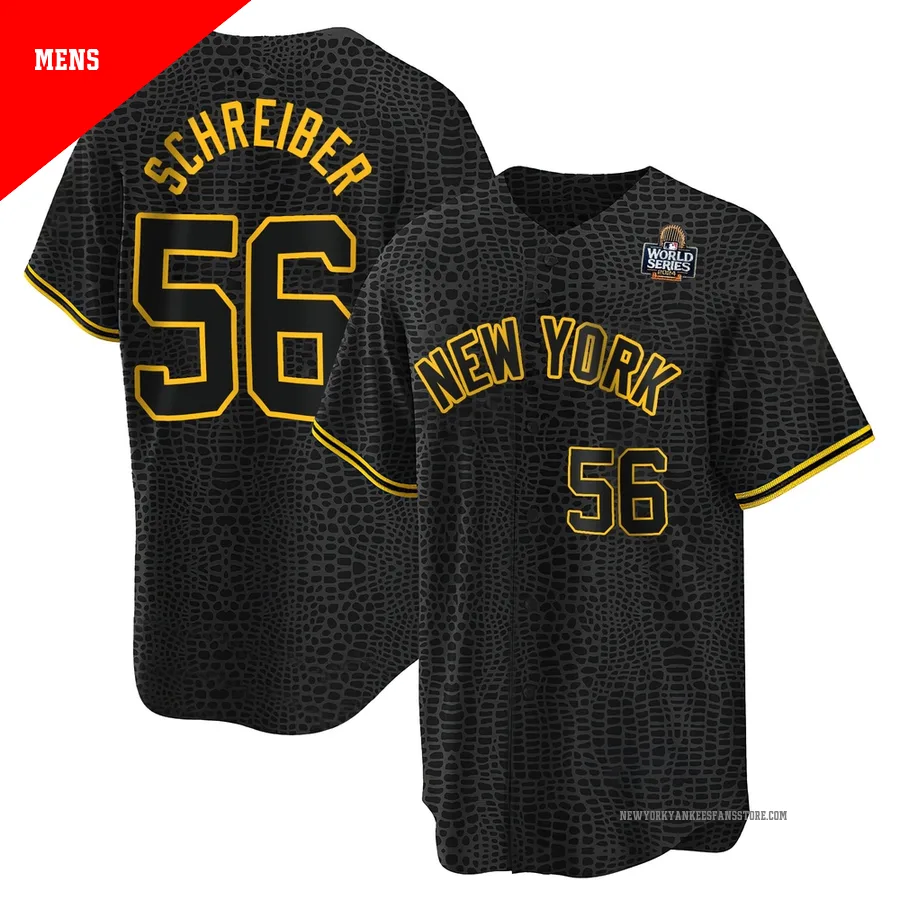 Men's New York Yankees John Schreiber ＃56 Black Replica Snake Skin City 2024 World Series Jersey