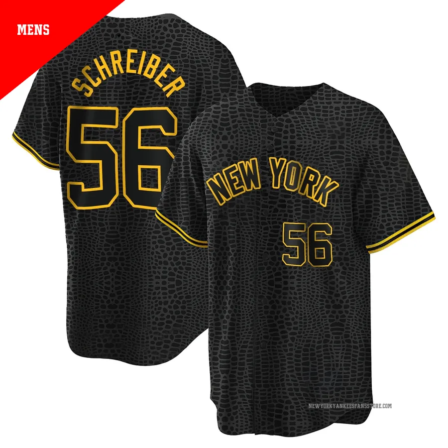 Men's New York Yankees John Schreiber ＃56 Black Replica Snake Skin City Jersey