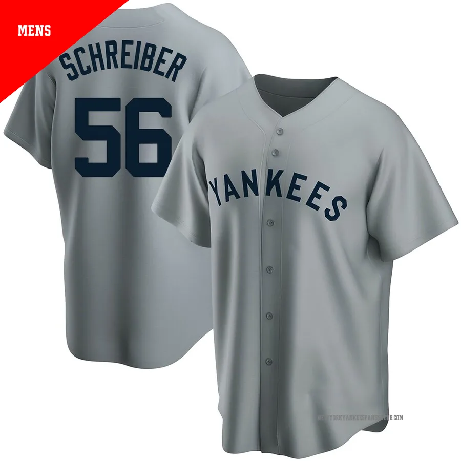 Men's New York Yankees John Schreiber ＃56 Gray Replica Road Cooperstown Collection Jersey