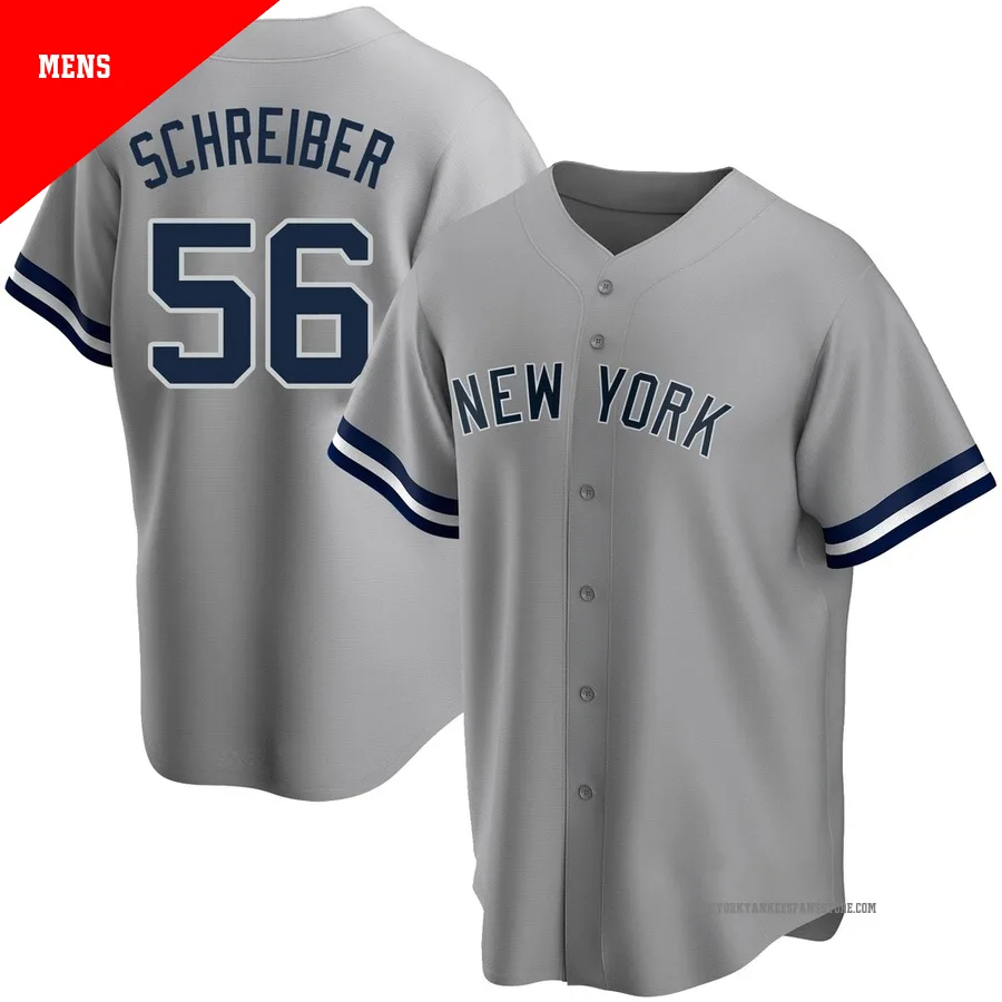 Men's New York Yankees John Schreiber ＃56 Gray Replica Road Name Jersey