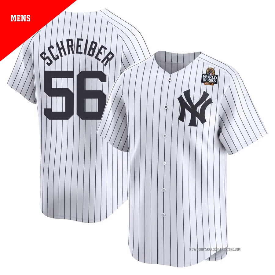 Men's New York Yankees John Schreiber ＃56 White Limited Yankee Home 2024 World Series Jersey