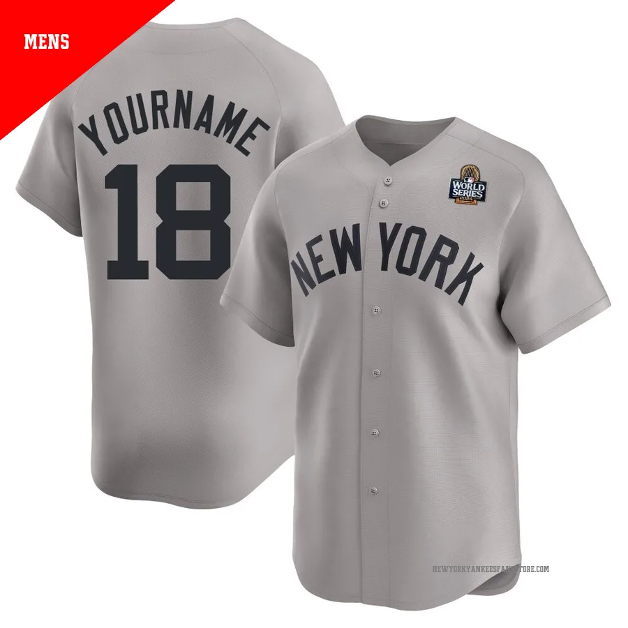 Men's New York Yankees Johnny Damon ＃18 Gray Limited Away 2024 World Series Jersey
