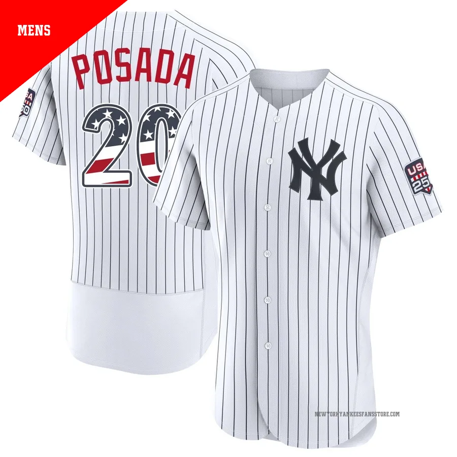 Men's New York Yankees Jorge Posada ＃20 White Authentic USA 250 Fourth Of July Home Stadium Jersey