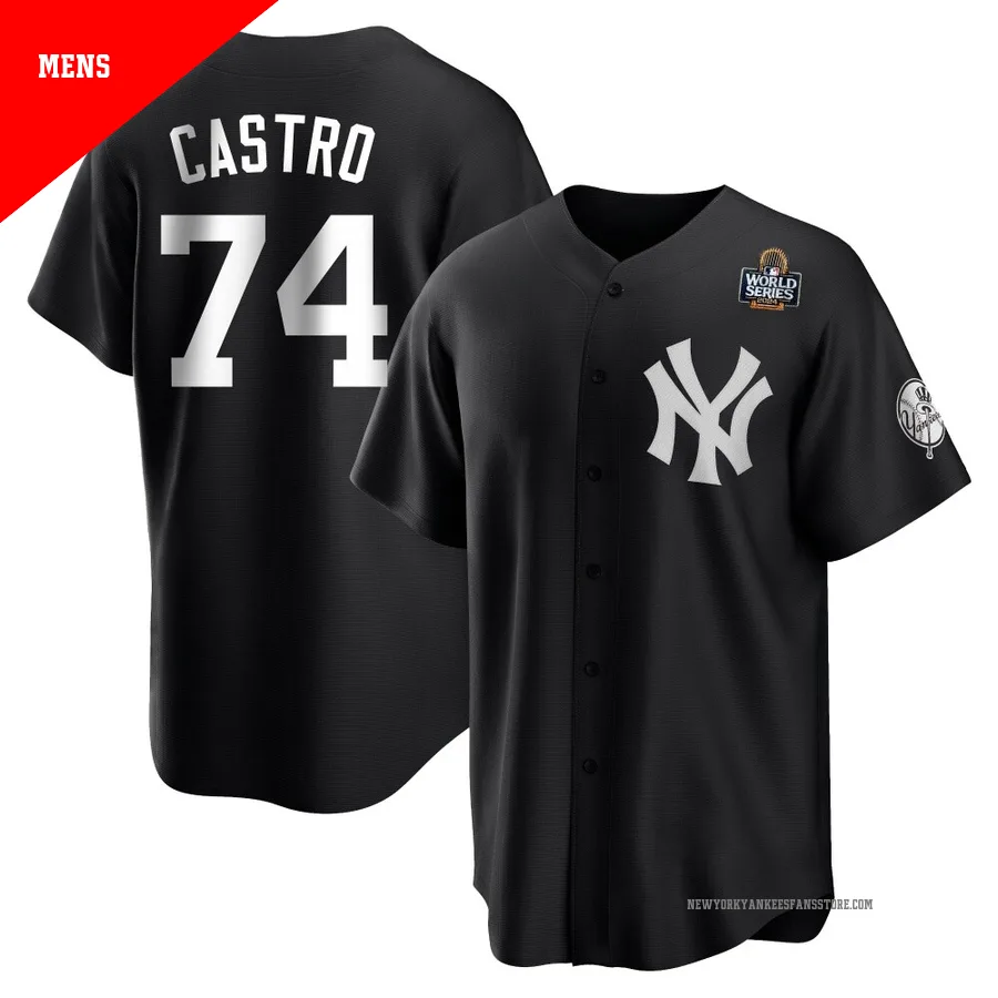 Men's New York Yankees Kervin Castro ＃74 Black/White Replica 2024 World Series Jersey