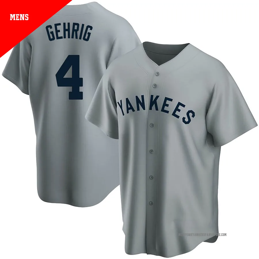 Men's New York Yankees Lou Gehrig ＃4 Gray Replica Road Cooperstown Collection Jersey