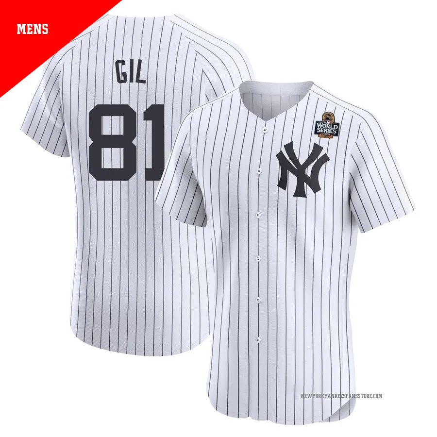Men's New York Yankees Luis Gil ＃81 White Elite Home 2024 World Series Jersey
