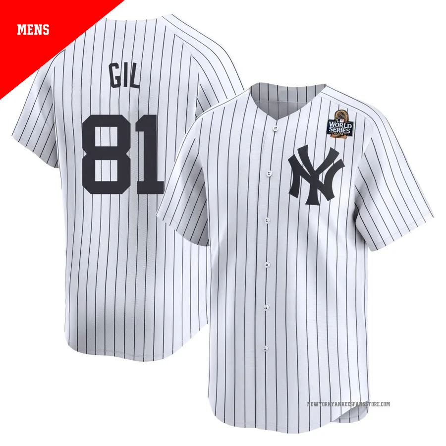 Men's New York Yankees Luis Gil ＃81 White Limited Yankee Home 2024 World Series Jersey