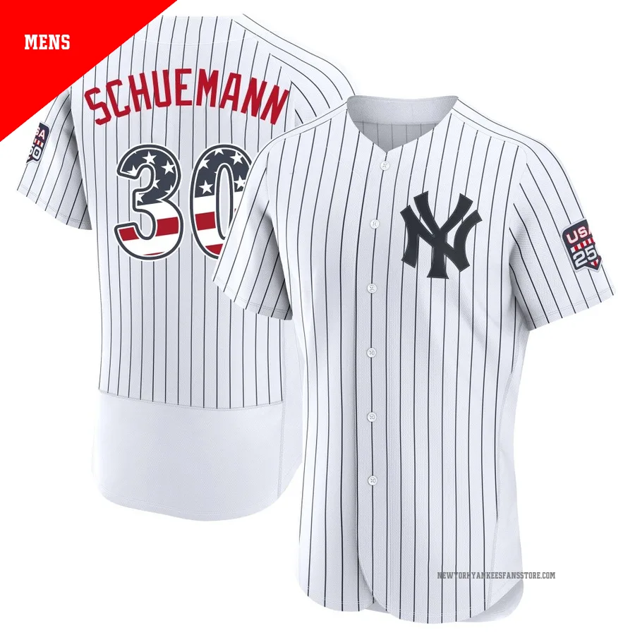 Men's New York Yankees Max Schuemann ＃30 White Authentic USA 250 Fourth Of July Home Stadium Jersey