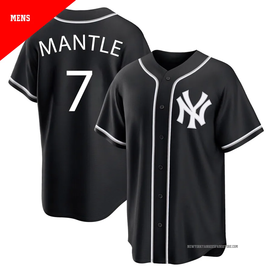 Men's New York Yankees Mickey Mantle ＃7 Black Replica Fashion Out Jersey
