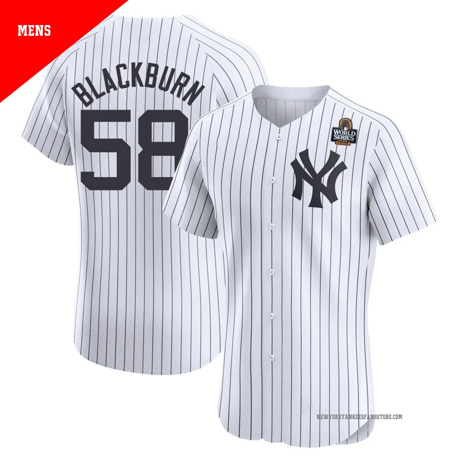 Men's New York Yankees Paul Blackburn ＃58 White Elite Home 2024 World Series Jersey