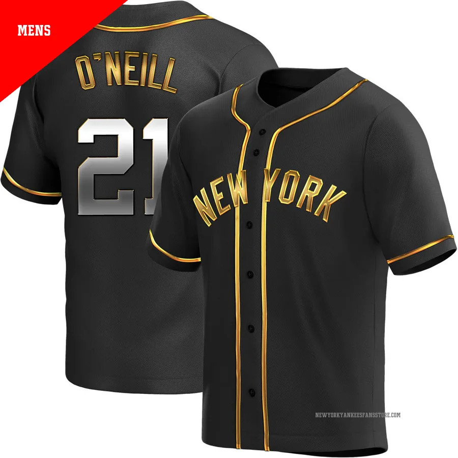 Men's New York Yankees Paul O'Neill ＃21 Gold Replica Black en Alternate Jersey
