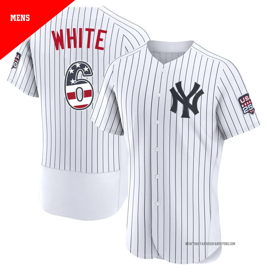 Men's New York Yankees Roy White ＃6 White Authentic USA 250 Fourth Of July Home Stadium Jersey