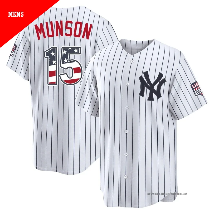 Men's New York Yankees Thurman Munson ＃15 White Limited USA 250 Fourth Of July Home Stadium Jersey