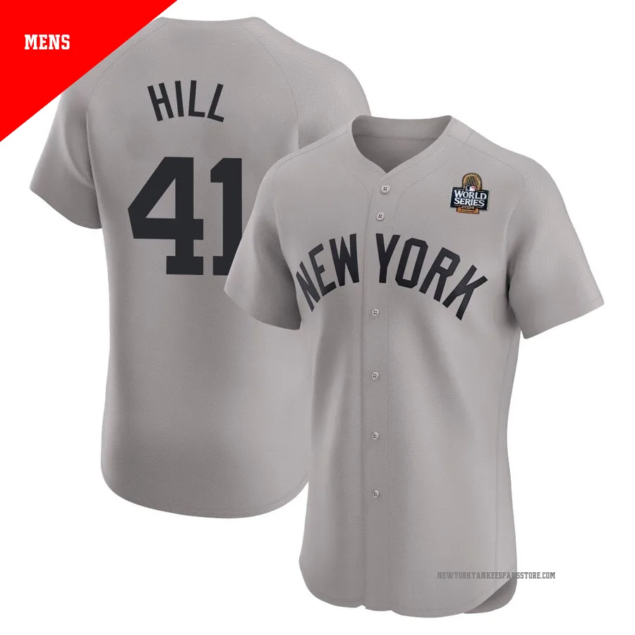 Men's New York Yankees Tim Hill ＃41 Gray Elite Road 2024 World Series Jersey