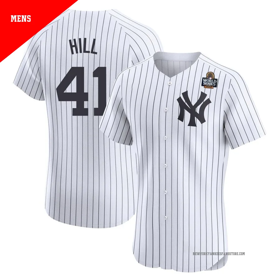 Men's New York Yankees Tim Hill ＃41 White Elite Home 2024 World Series Jersey