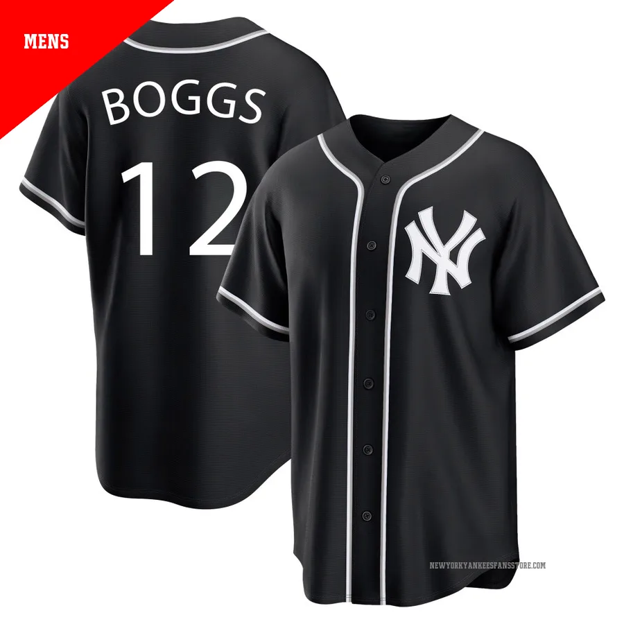 Men's New York Yankees Wade Boggs ＃12 Black Replica Fashion Out Jersey