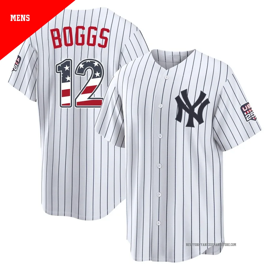 Men's New York Yankees Wade Boggs ＃12 White Limited USA 250 Fourth Of July Home Stadium Jersey